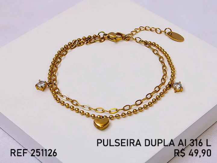ACO INOX DOURADO PULS.DUPLA ELOS OVAIS E BOLI