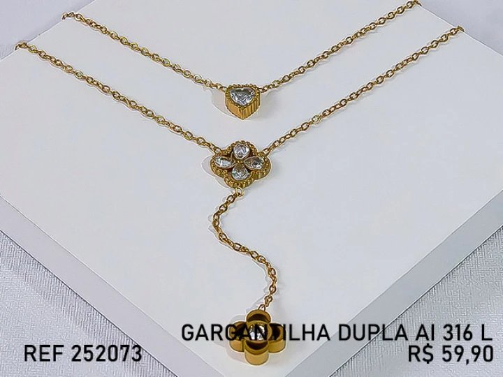 ACO INOX DOURADO GARG DUPLA LV 1 CORACAO ZIR